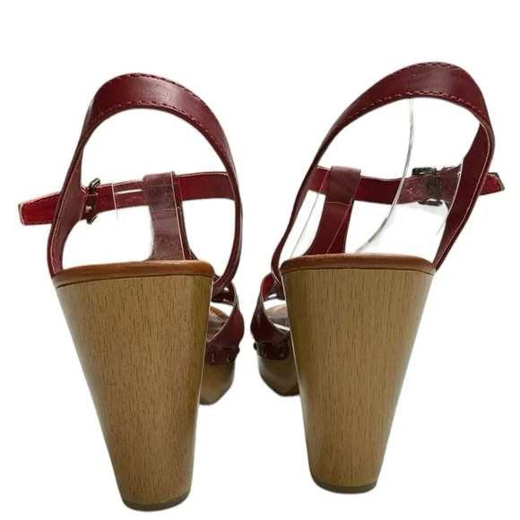 Indigo Rd. Women's Kokka Red Leather Platform Sandal Size 10 Wood Chunky Heel - Picture 3 of 8